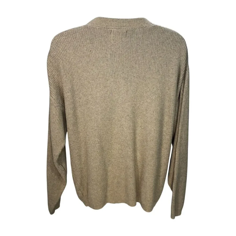 Woolrich Henley Sweater Men's L Oatmeal Beige Waffle Knit Thermal Cotton Cozy